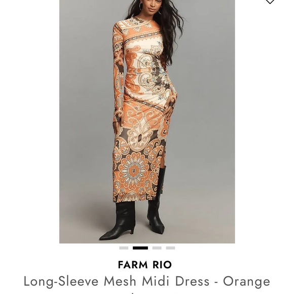 FARM Rio Dresses & Skirts - FARM Rio Vibrant Long-Sleeve Dress - Orange and Cream